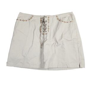 Faded Glory Y2K VTG Boho Cottagecore Floral Embroidered Lace Up Mini Skirt Sz 14